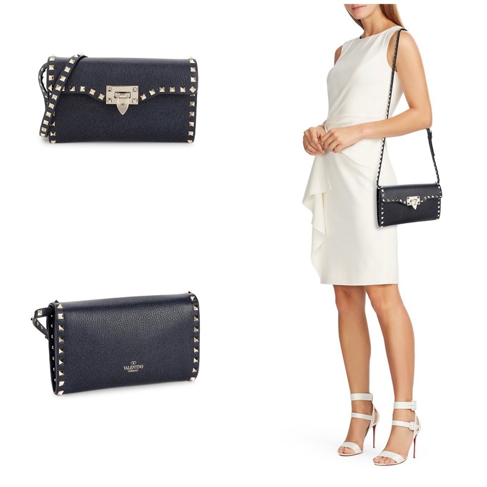 NWT Valentino Mini Rockstud Leather “Deep Denim” Crossbody Bag